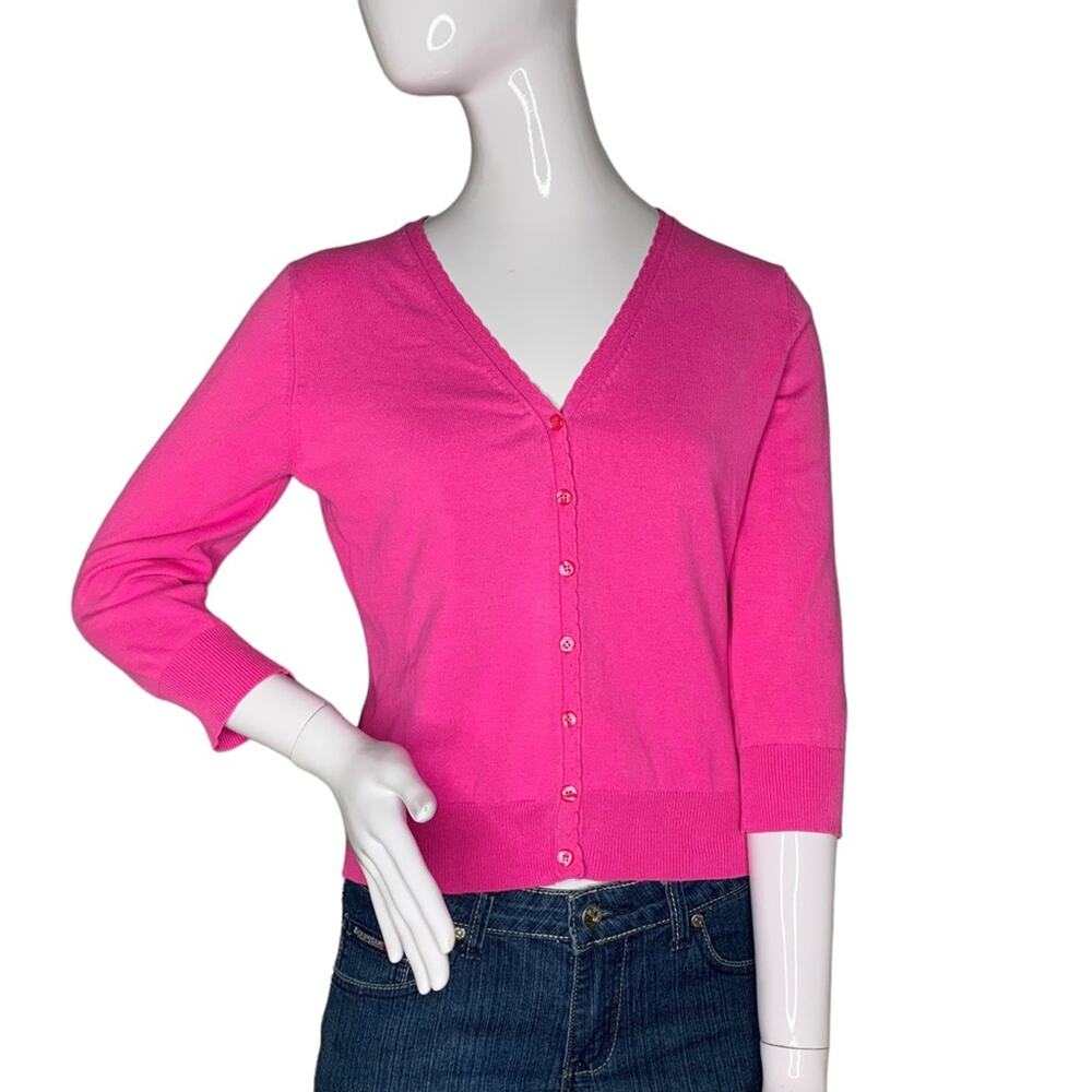 George Women Sweater Top Pink Size S Button Down 3/4 Sleeve Hot Pink
